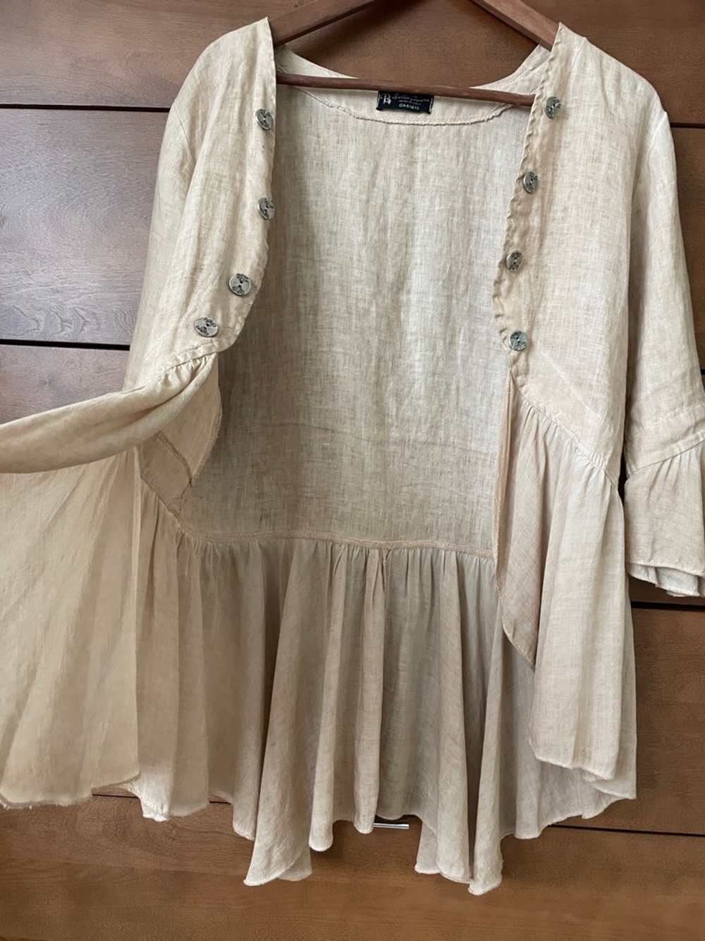 Bella Amore Made in Italy Linen-Look Ruffle Cardigan Boho Peplum Beige - Picture 5 of 15